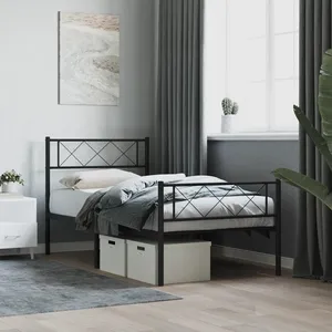 vidaXL Cadre de lit métal avec tête de lit/pied de lit noir 100x190 cm pas cher