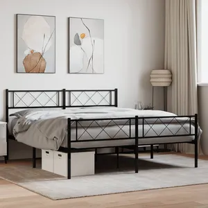vidaXL Cadre de lit métal avec tête de lit/pied de lit noir 140x200 cm pas cher