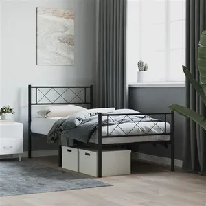vidaXL Cadre de lit métal avec tête de lit/pied de lit noir 107x203 cm pas cher