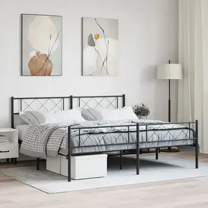 vidaXL Cadre de lit métal sans matelas avec pied de lit noir 180x200cm pas cher