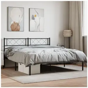 vidaXL Cadre de lit métal avec tête de lit noir 140x190 cm pas cher
