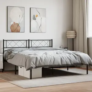 vidaXL Cadre de lit métal avec tête de lit noir 150x200 cm pas cher