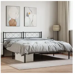 Vidaxl - Lit double,Cadre de lit métal avec tête de lit noir 160x200 cm pas cher
