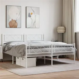 vidaXL Cadre de lit métal avec tête de lit/pied de lit blanc 120x200cm pas cher