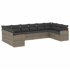 vidaXL Salon de jardin 11 pcs avec coussins gris résine tressée pas cher