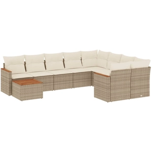 vidaXL Salon de jardin avec coussins 10 pcs beige résine tressée pas cher