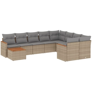 vidaXL Salon de jardin et coussins 10 pcs mélange beige résine tressée pas cher