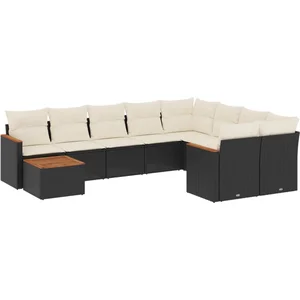 vidaXL Salon de jardin 10 pcs avec coussins noir résine tressée pas cher