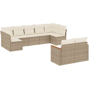 vidaXL Salon de jardin avec coussins 10 pcs beige résine tressée pas cher