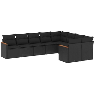 vidaXL Salon de jardin 9 pcs avec coussins noir résine tressée pas cher