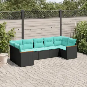 vidaXL Vidaxl Salon De Jardin 7 Pcs Avec Coussins Noir Résine Tressée pas cher