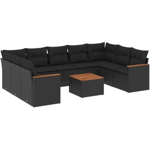vidaXL Salon de jardin 9 pcs avec coussins noir résine tressée pas cher