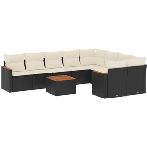 vidaXL Salon de jardin 10 pcs avec coussins noir résine tressée pas cher