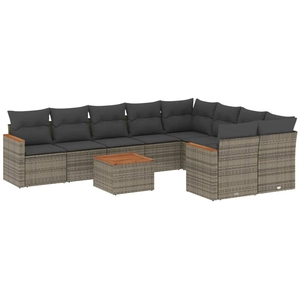 vidaXL Salon de jardin 9 pcs avec coussins gris résine tressée pas cher
