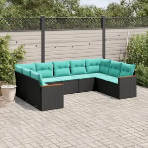 vidaXL Vidaxl Salon De Jardin 9 Pcs Avec Coussins Noir Résine Tressée pas cher