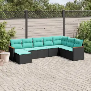 vidaXL Vidaxl Salon De Jardin 8 Pcs Avec Coussins Noir Résine Tressée pas cher