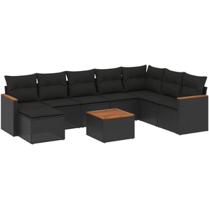 vidaXL Salon de jardin 8 pcs avec coussins noir résine tressée pas cher