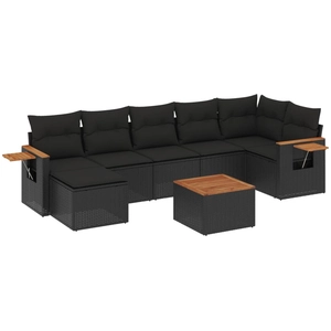 vidaXL Salon de jardin 7 pcs avec coussins noir résine tressée pas cher