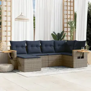 vidaXL Vidaxl Salon De Jardin 6 Pcs Avec Coussins Gris Résine Tressée pas cher