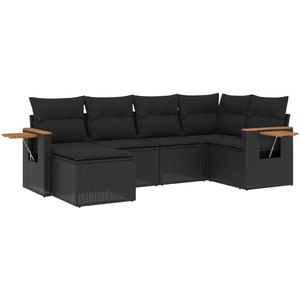 vidaXL Salon de jardin 7 pcs avec coussins noir résine tressée pas cher