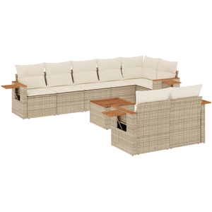 vidaXL Salon de jardin avec coussins 9 pcs beige résine tressée pas cher