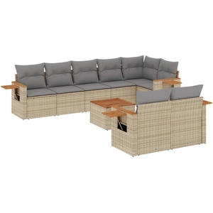 vidaXL Salon de jardin avec coussins 9 pcs beige résine tressée pas cher