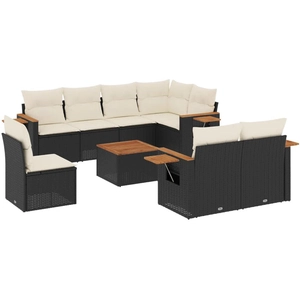 vidaXL Salon de jardin 9 pcs avec coussins noir résine tressée pas cher