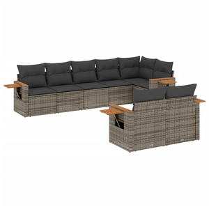 vidaXL Salon de jardin 8 pcs avec coussins gris résine tressée pas cher