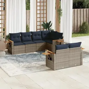 vidaXL Vidaxl Salon De Jardin 7 Pcs Avec Coussins Gris Résine Tressée pas cher