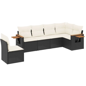 vidaXL Salon de jardin 7 pcs avec coussins noir résine tressée pas cher