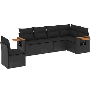 vidaXL Salon de jardin 6 pcs avec coussins noir résine tressée pas cher