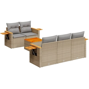 vidaXL Salon de jardin avec coussins 6 pcs beige résine tressée pas cher