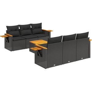 vidaXL Salon de jardin 7 pcs avec coussins noir résine tressée pas cher