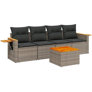 vidaXL Salon de jardin 5 pcs avec coussins gris résine tressée pas cher