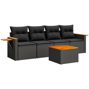 vidaXL Salon de jardin 5 pcs avec coussins noir résine tressée pas cher