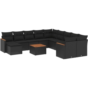 vidaXL Salon de jardin 11 pcs avec coussins noir résine tressée pas cher