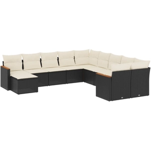 vidaXL Salon de jardin 11 pcs avec coussins noir résine tressée pas cher