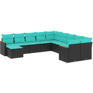 vidaXL Vidaxl Salon De Jardin 11 Pcs Avec Coussins Noir Résine Tressée pas cher