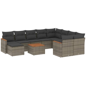 vidaXL Salon de jardin 11 pcs avec coussins gris résine tressée pas cher