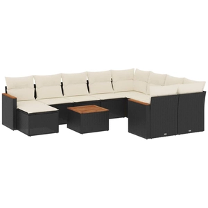 vidaXL Salon de jardin 11 pcs avec coussins noir résine tressée pas cher