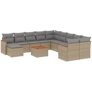 vidaXL Salon de jardin et coussins 12 pcs mélange beige résine tressée pas cher