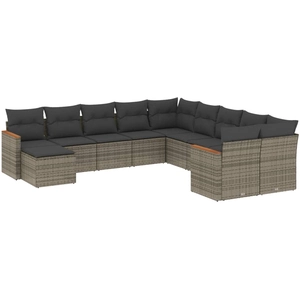 vidaXL Salon de jardin avec coussins 12 pcs gris résine tressée pas cher