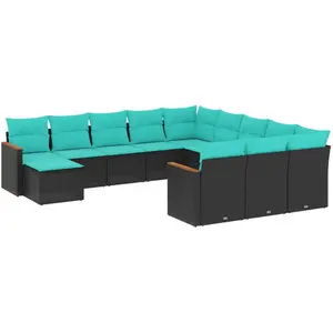 vidaXL Vidaxl Salon De Jardin Avec Coussins 12 Pcs Noir Résine Tressée pas cher