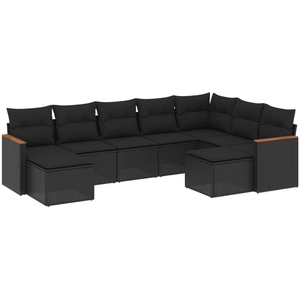 vidaXL Salon de jardin 10 pcs avec coussins noir résine tressée pas cher