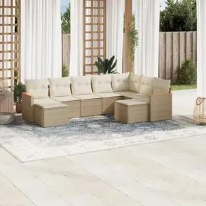 vidaXL Salon de jardin avec coussins 9 pcs beige résine tressée pas cher