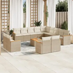 vidaXL Salon de jardin avec coussins 14 pcs beige résine tressée pas cher