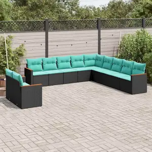 vidaXL Vidaxl Salon De Jardin 11 Pcs Avec Coussins Noir Résine Tressée pas cher