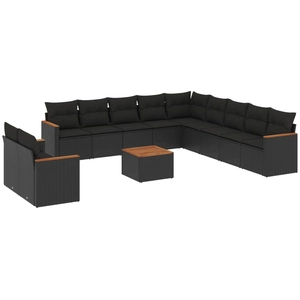 vidaXL Salon de jardin 11 pcs avec coussins noir résine tressée pas cher