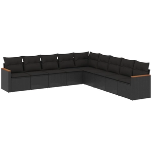 vidaXL Salon de jardin 9 pcs avec coussins noir résine tressée pas cher