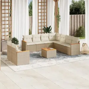 vidaXL Salon de jardin avec coussins 10 pcs beige résine tressée pas cher